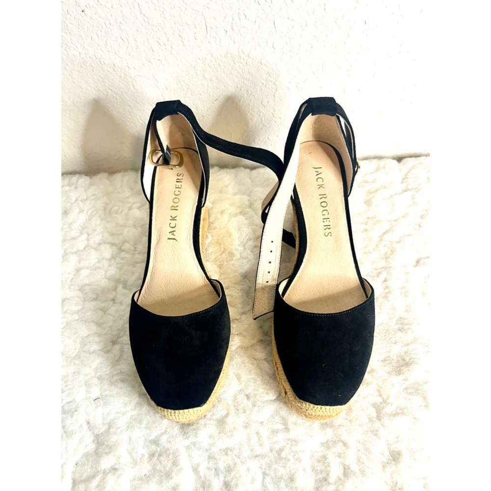 Jack Rogers Palmer black ankle strap espadrille wedge shoes women size 8.5M - Picture 1 of 9
